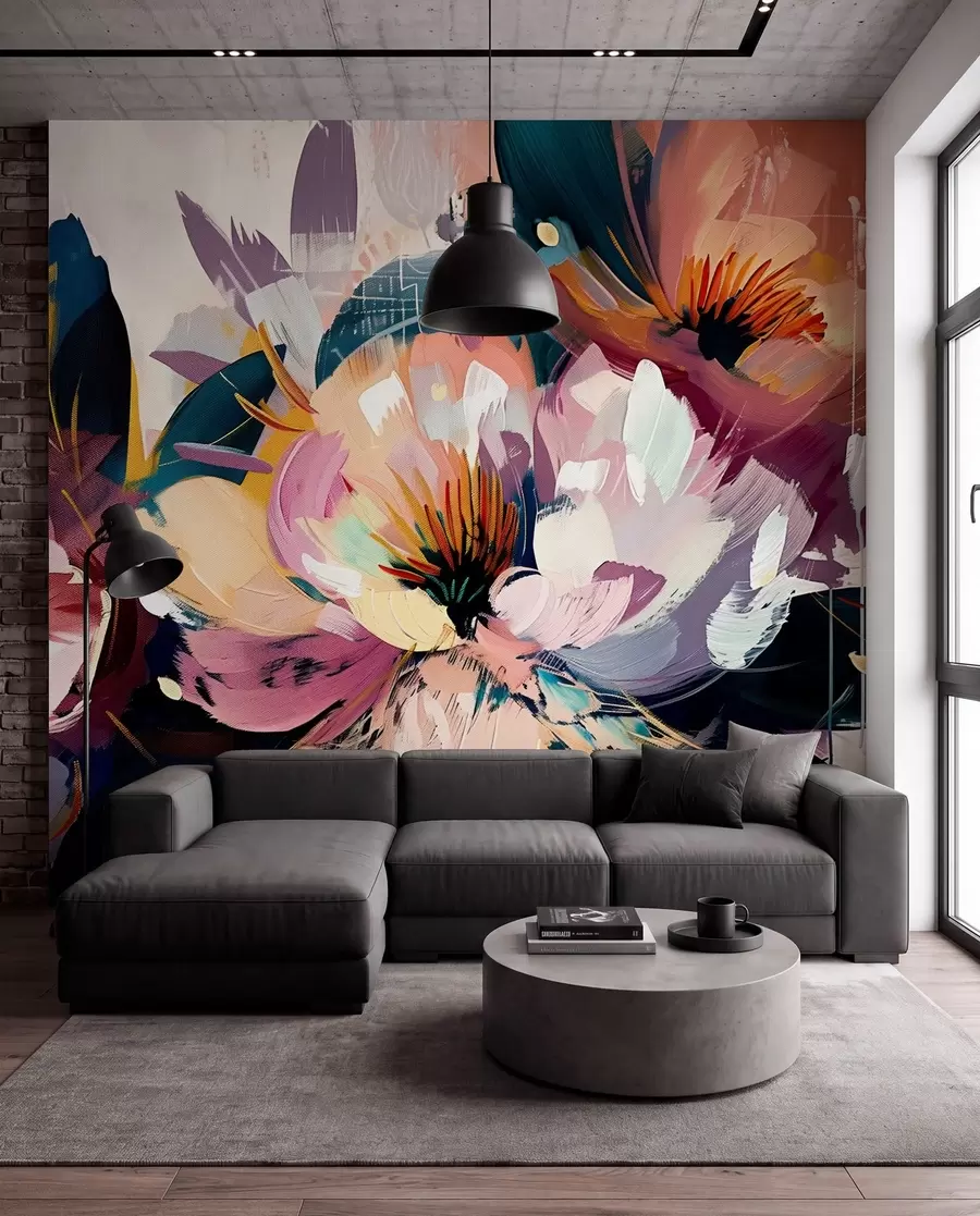 wall murals Large flowers are painted in oil w07940