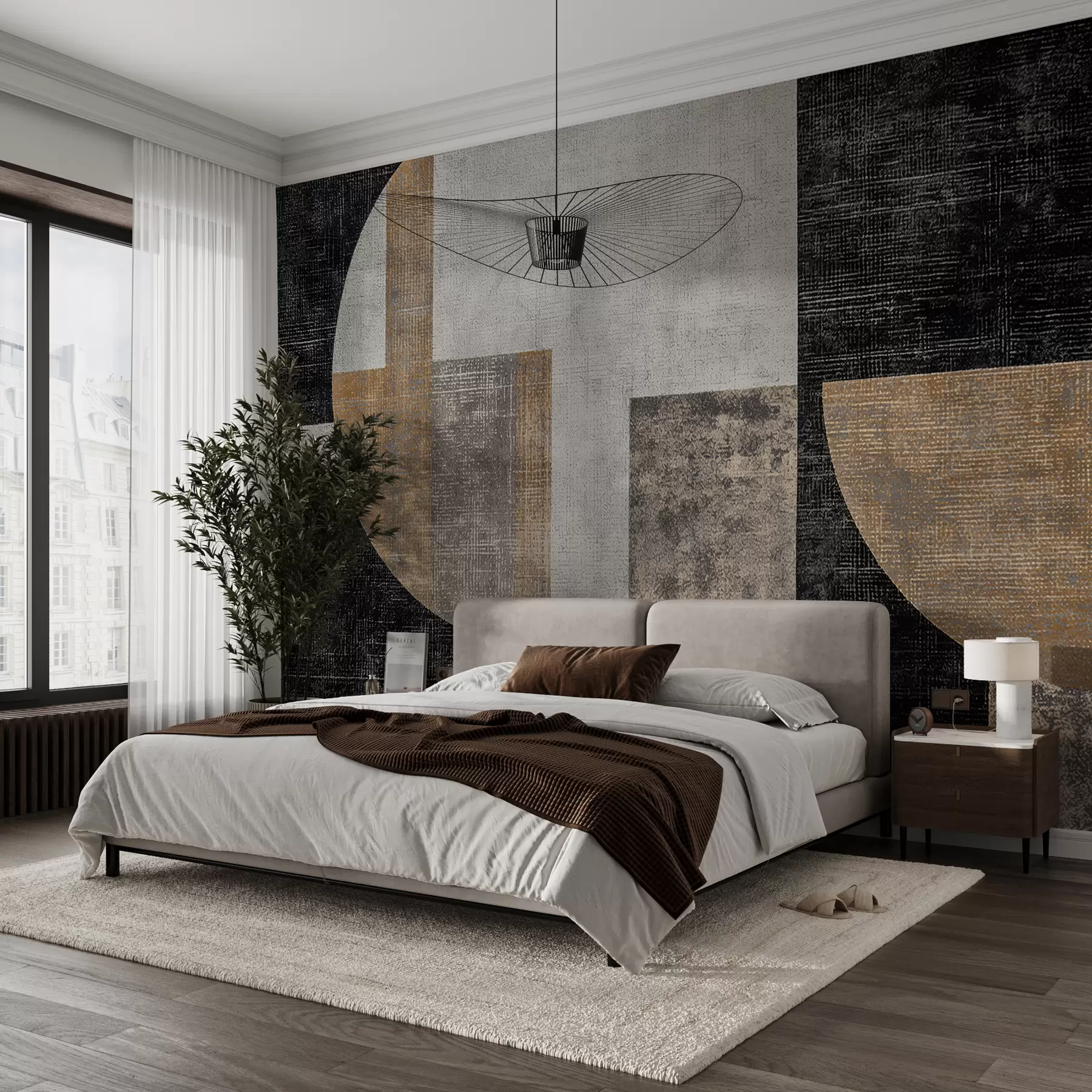 wall murals Modern textured abstraction in black and orange colors w07878
