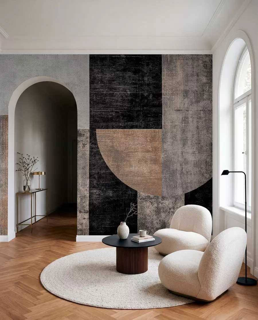 wall murals Modern textured abstraction in black and orange colors w07878