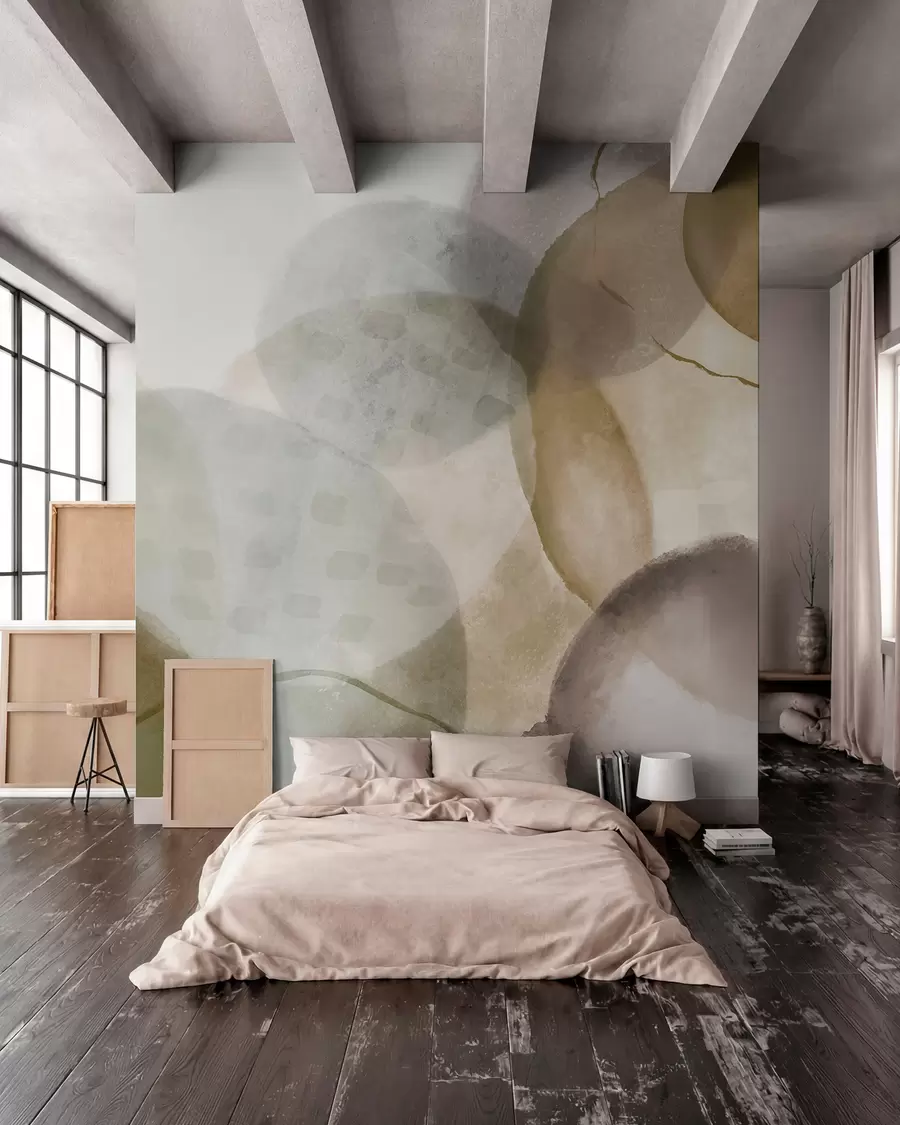 wall murals Soft, watercolor abstract shapes in shades of brown, sepia, and white w07926v1