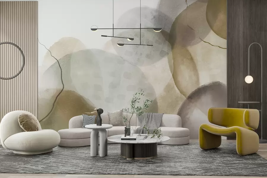 wall murals Soft, watercolor abstract shapes in shades of brown, sepia, and white w07926v1