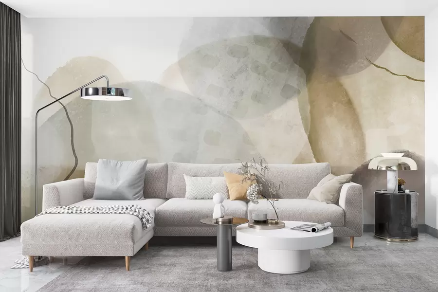 wall murals Soft, watercolor abstract shapes in shades of brown, sepia, and white w07926v1
