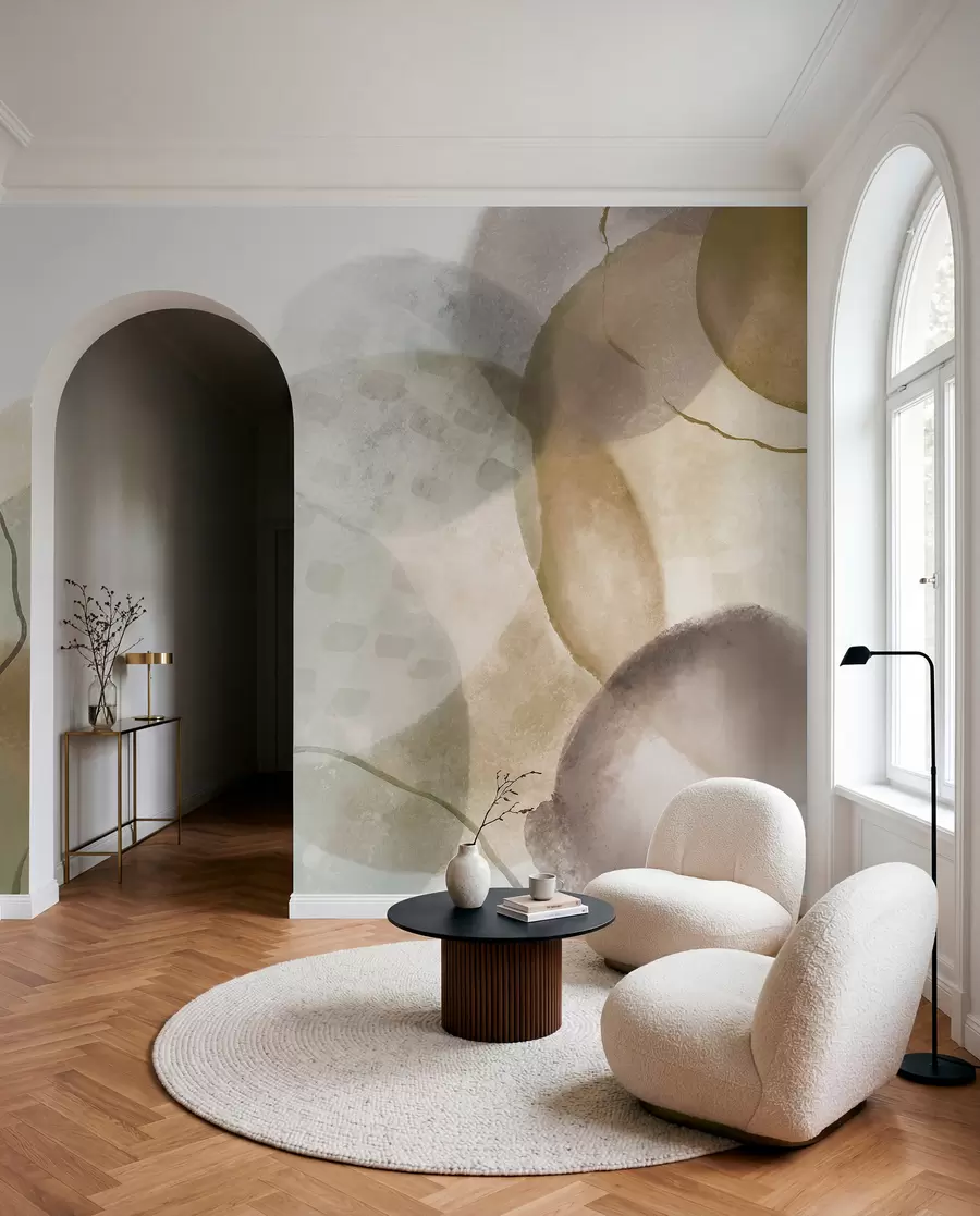 wall murals Soft, watercolor abstract shapes in shades of brown, sepia, and white w07926v1