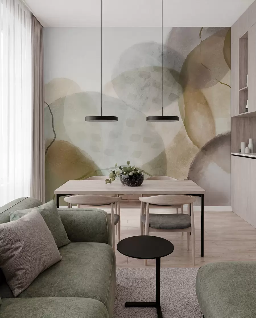 wall murals Soft, watercolor abstract shapes in shades of brown, sepia, and white w07926v1