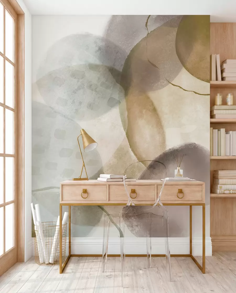 wall murals Soft, watercolor abstract shapes in shades of brown, sepia, and white w07926v1