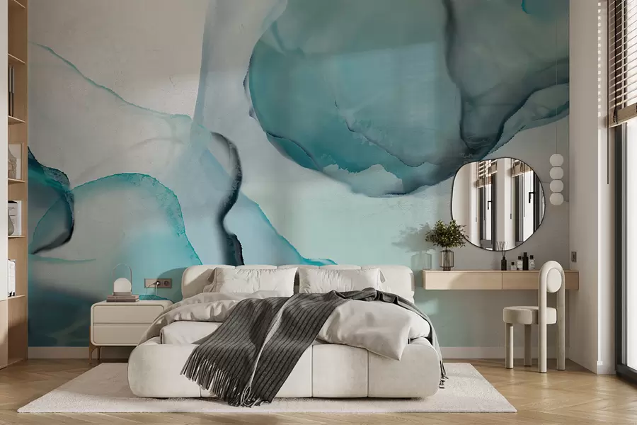 wall murals Abstract blue and white fluid art, resembling flowing water and ink w07927