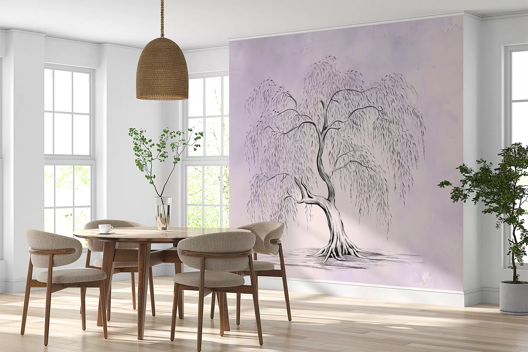 wall murals Willow tree on purple gray watercolor background w07969v2