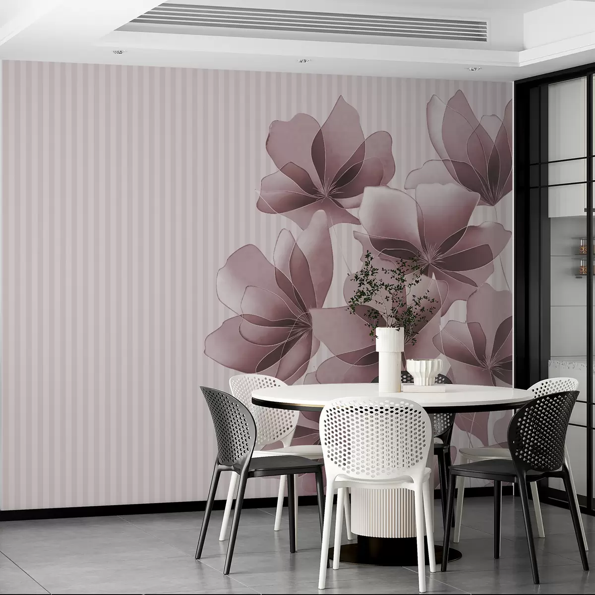 wall murals delicate pink flowers on a striped background w08040v1