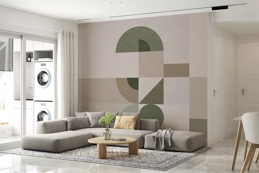 wall murals Abstract textured geometry in Art Deco style in beige, brown and green shades w08049