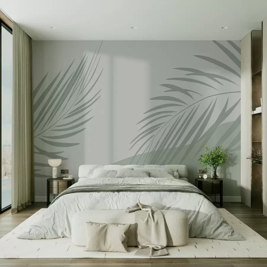 wall murals Tropical leaves on a light background w08016
