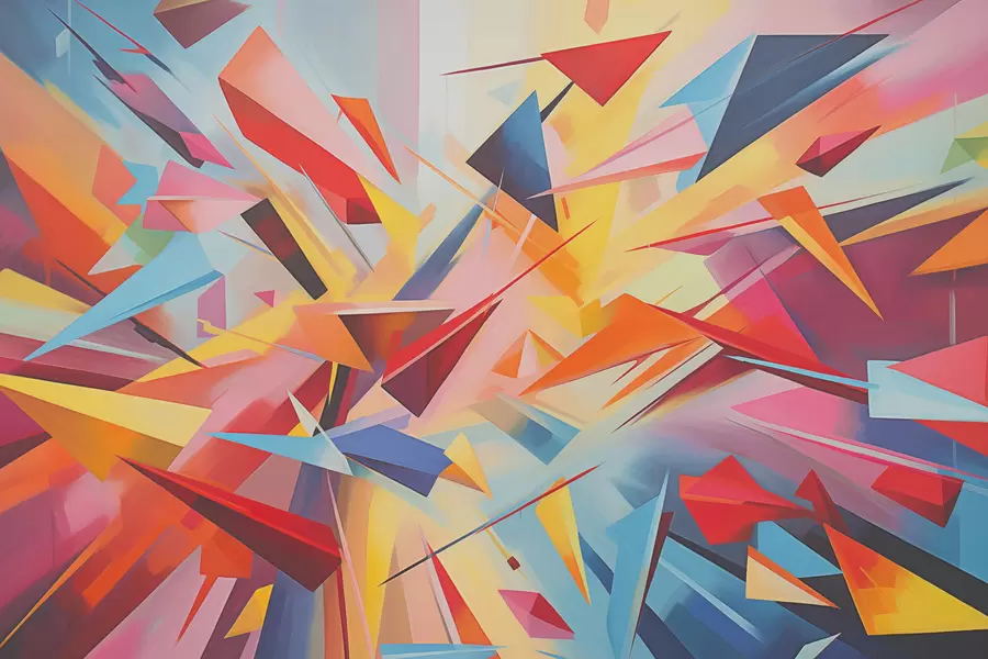 wall murals Chaotic abstraction of geometric shapes, pink, blue, yellow w08030