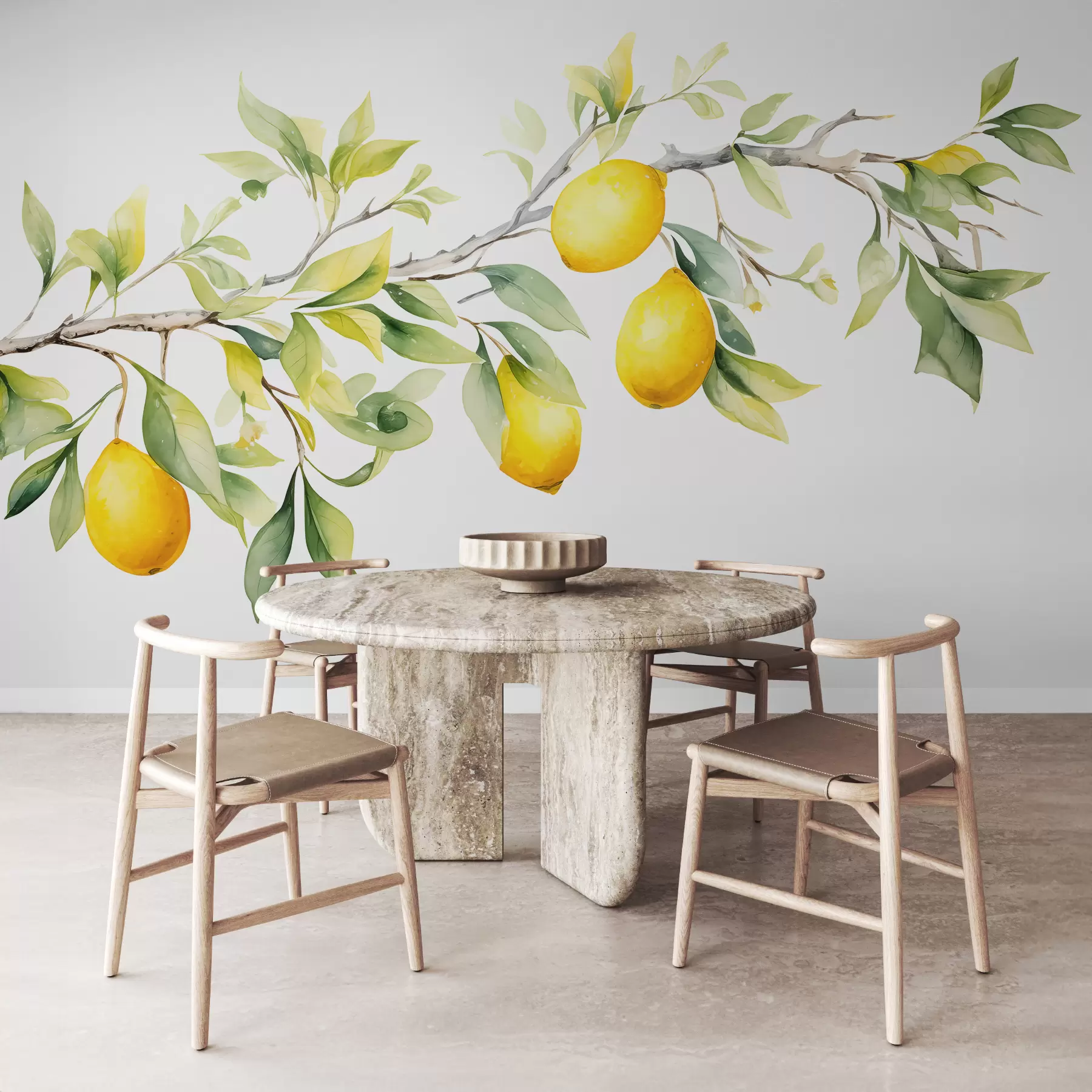 wall murals Watercolor branch with lemon leaves and fruits w08096