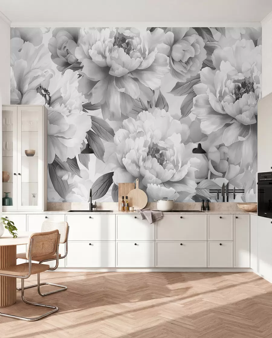 wall murals Black and white peonies w08068