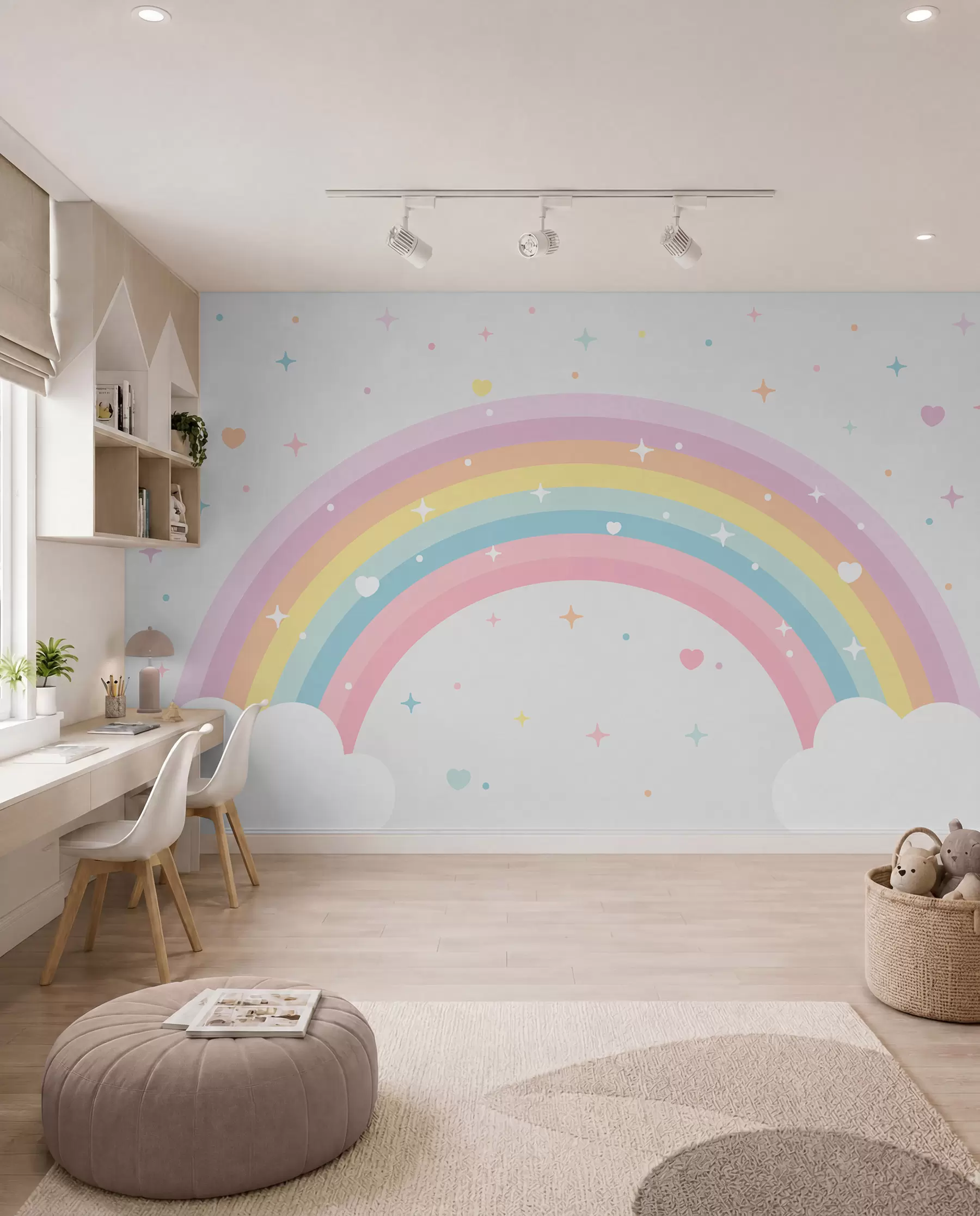 wall murals Rainbow, Hearts and Stars w08109