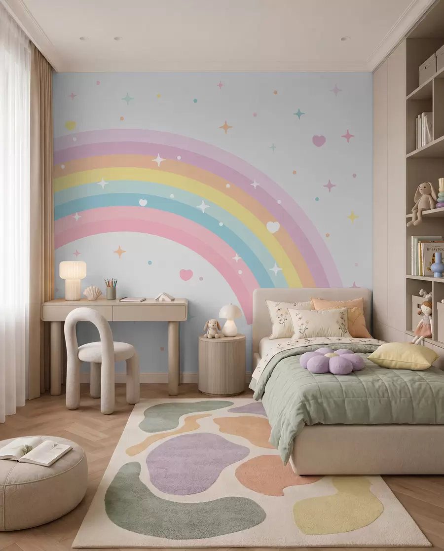 wall murals Rainbow, Hearts and Stars w08109