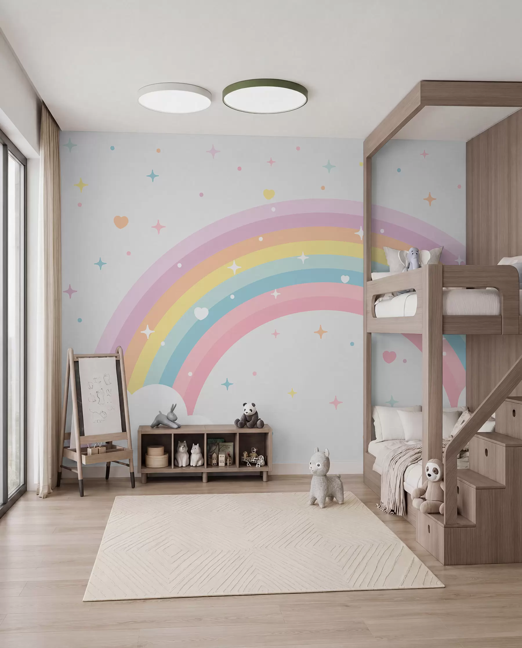 wall murals Rainbow, Hearts and Stars w08109