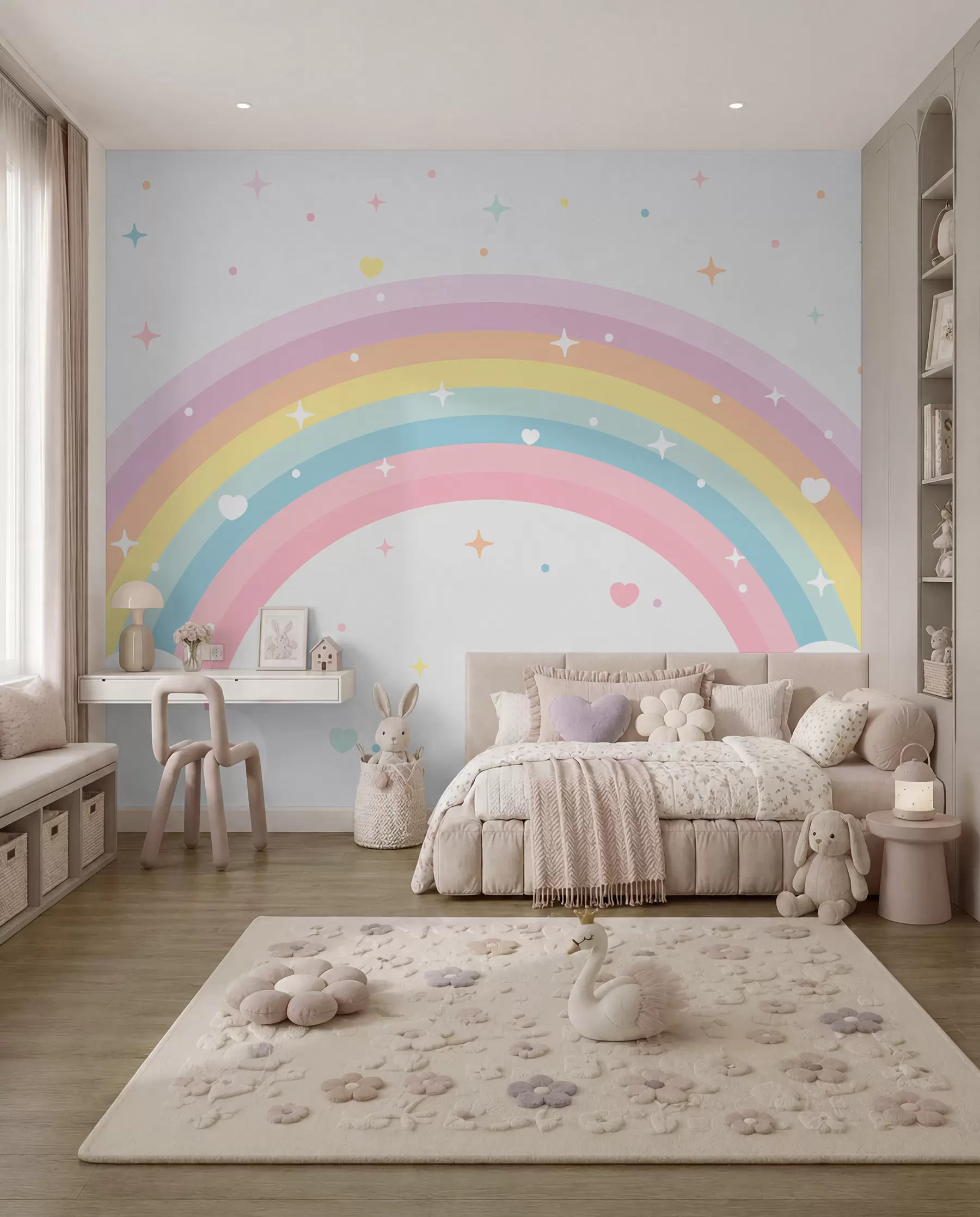 wall murals Rainbow, Hearts and Stars w08109