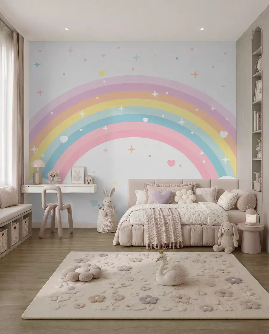 wall murals Rainbow, Hearts and Stars w08109