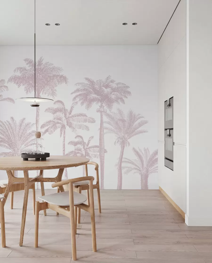 wall murals Tropical palm trees oasis minimal pink color w08111v1