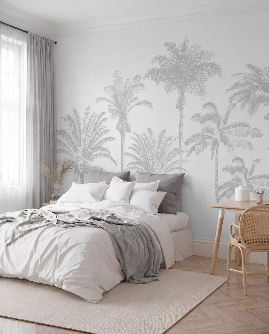 wall murals Palm Grove in Silver w08111v2