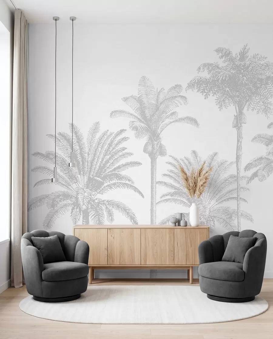 wall murals Palm Grove in Silver w08111v2