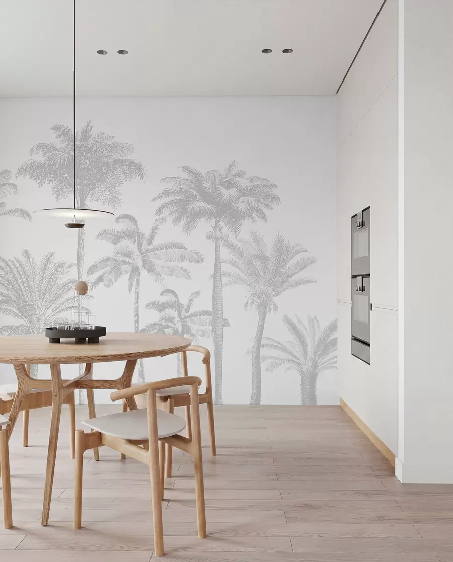 wall murals Palm Grove in Silver w08111v2