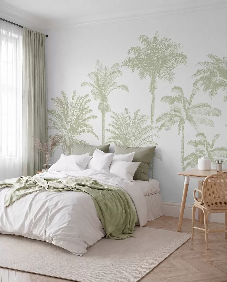 wall murals Tropical palm trees oasis minimal green color w08111v3