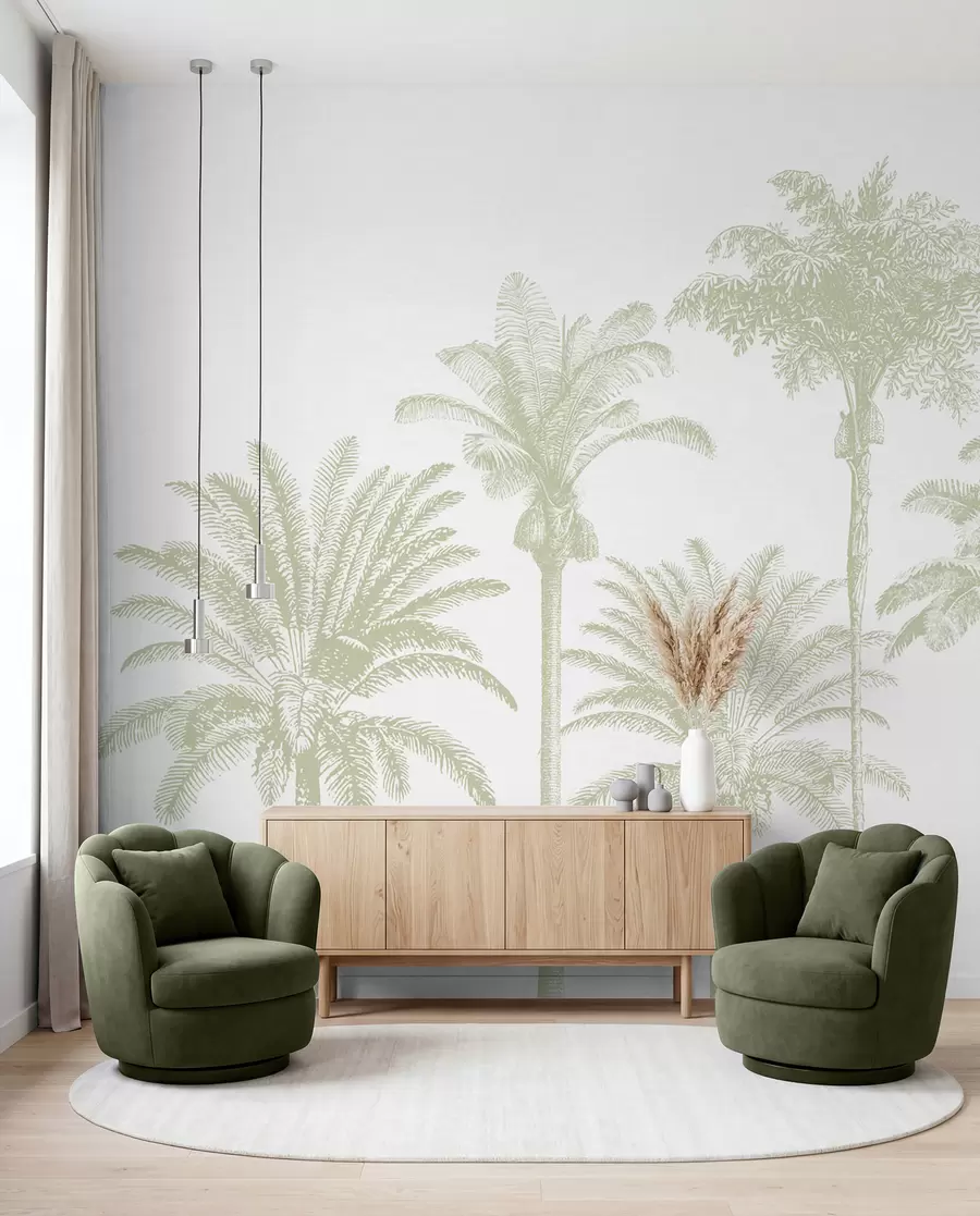 wall murals Tropical palm trees oasis minimal green color w08111v3