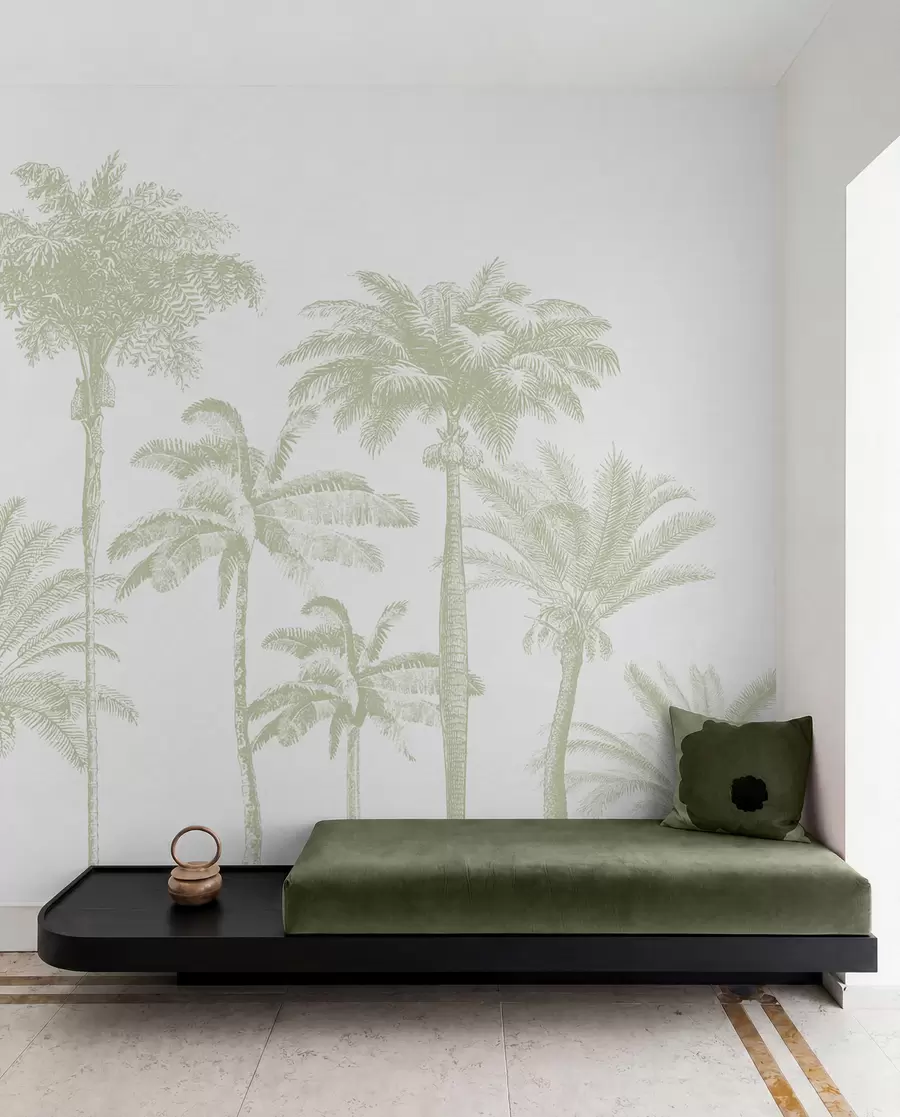 wall murals Tropical palm trees oasis minimal green color w08111v3