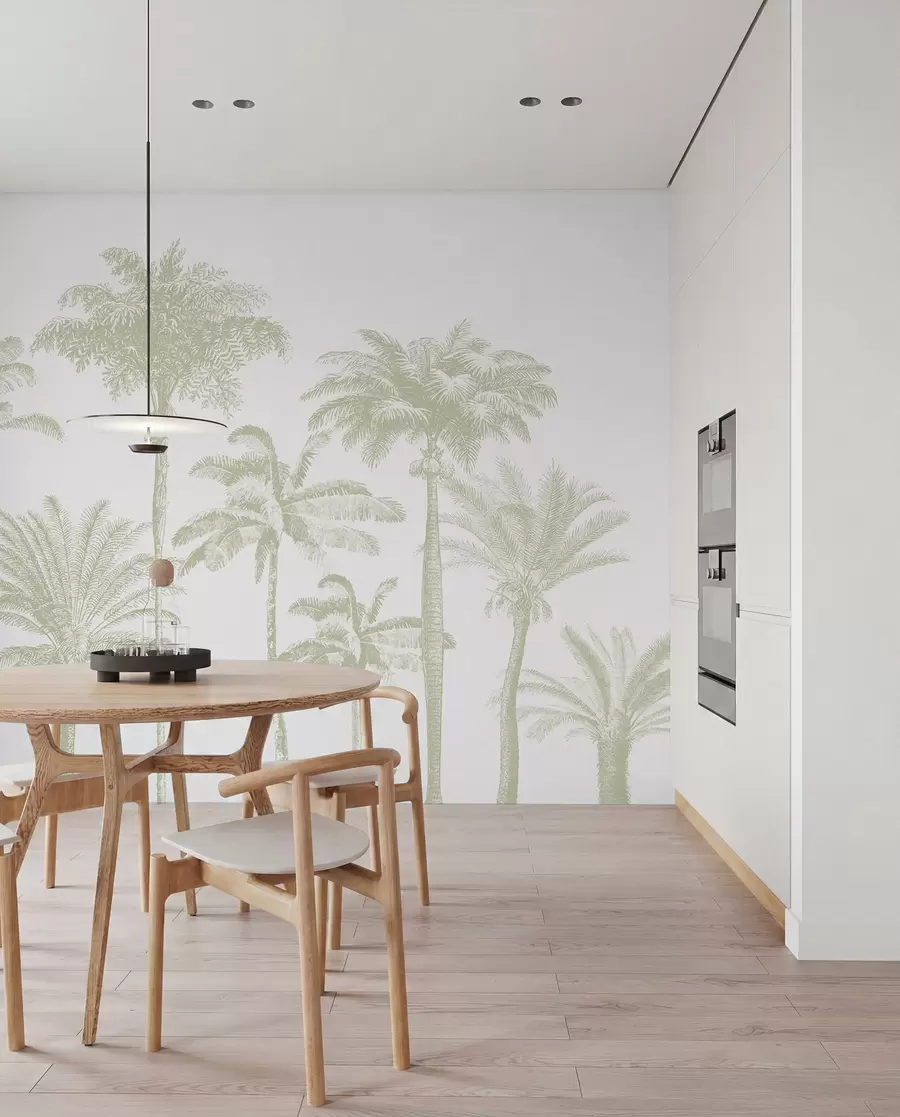 wall murals Tropical palm trees oasis minimal green color w08111v3