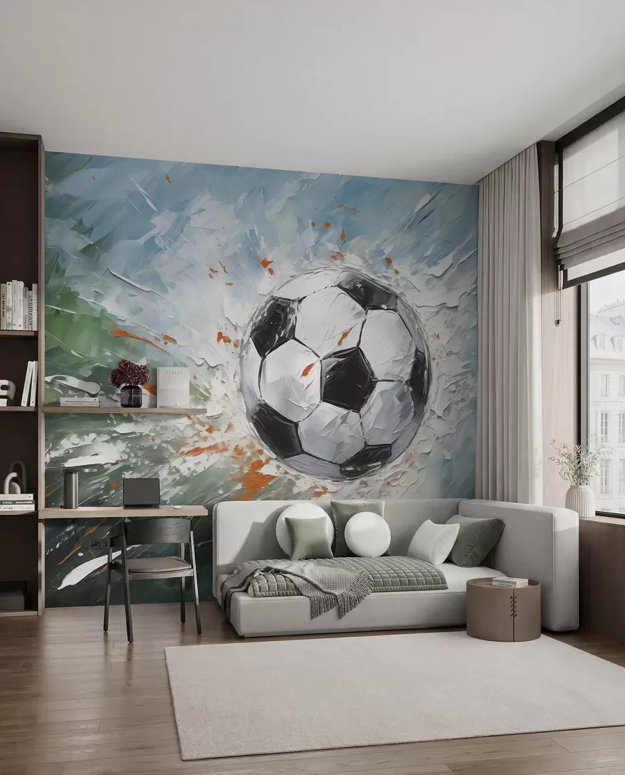 wall murals Soccer ball flying oil painting abstract art w08117