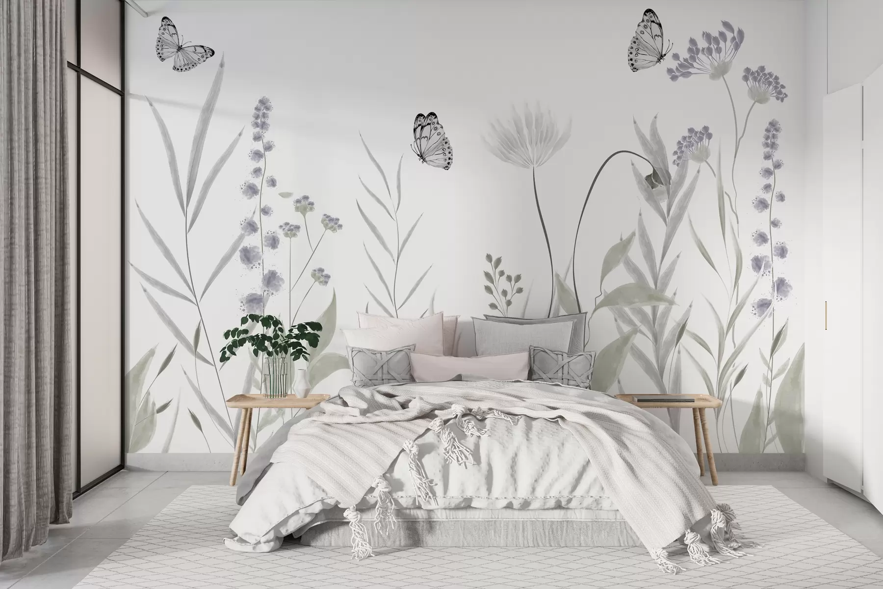 wall murals Wild flowers and butterflies w08052