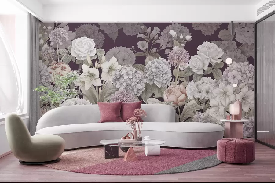 wall murals Magical summer garden on a crimson background w08140v2