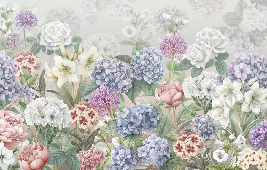wall murals Magical summer garden with flowers in pastel colors w08140v3
