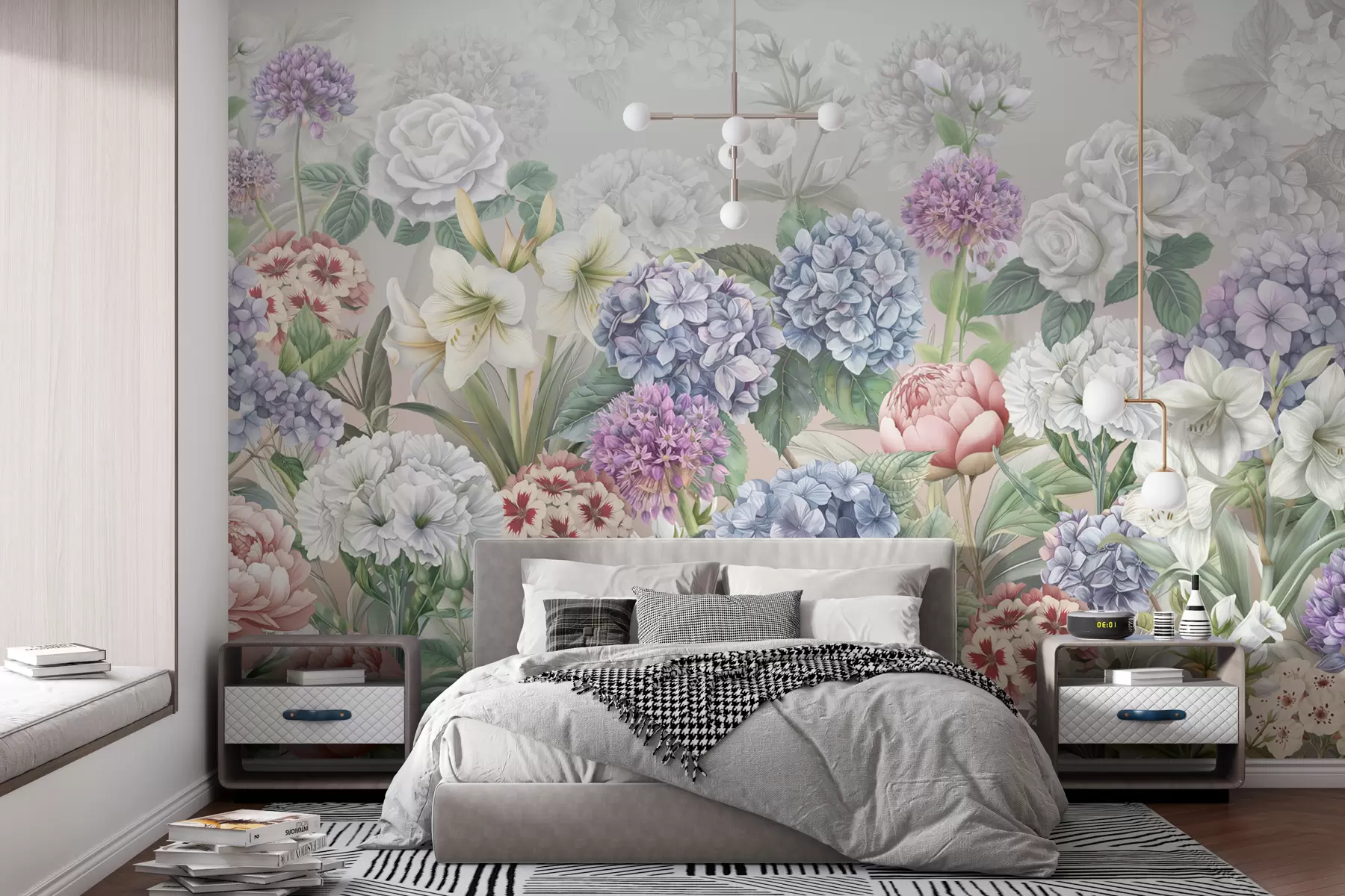 wall murals Magical summer garden with flowers in pastel colors w08140v3
