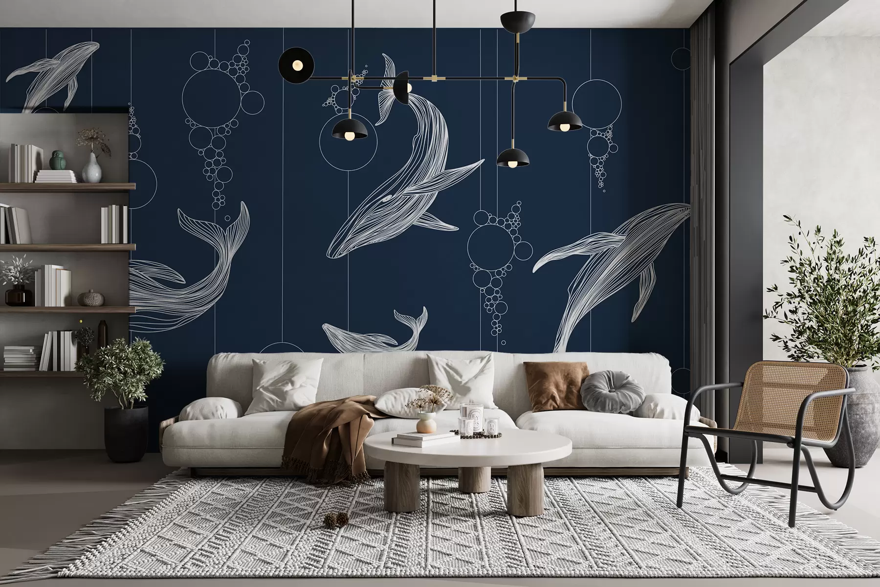wall murals Whales and abstraction on blue background w08074v1