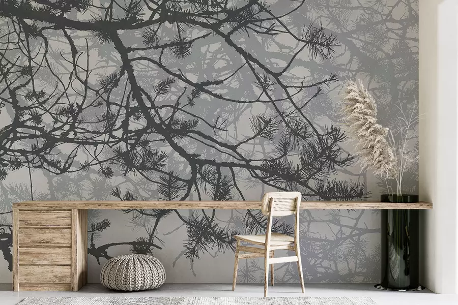 wall murals branches of a large tree in gray tones w08166