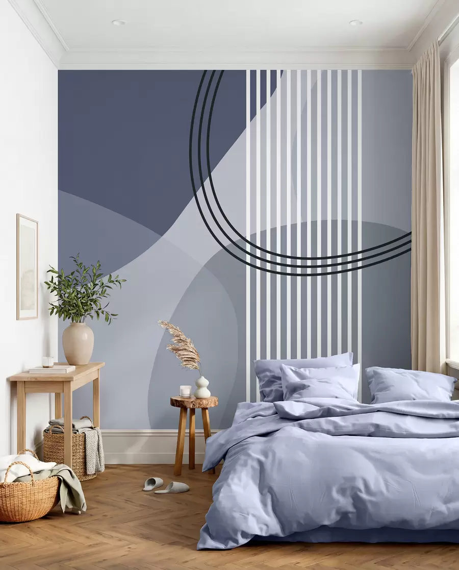 wall murals Geometric abstraction line and circle minimalism modern style blue color w08173v2