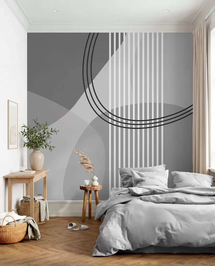 wall murals Geometric abstraction line and circle minimalism modern style gray color w08173v3