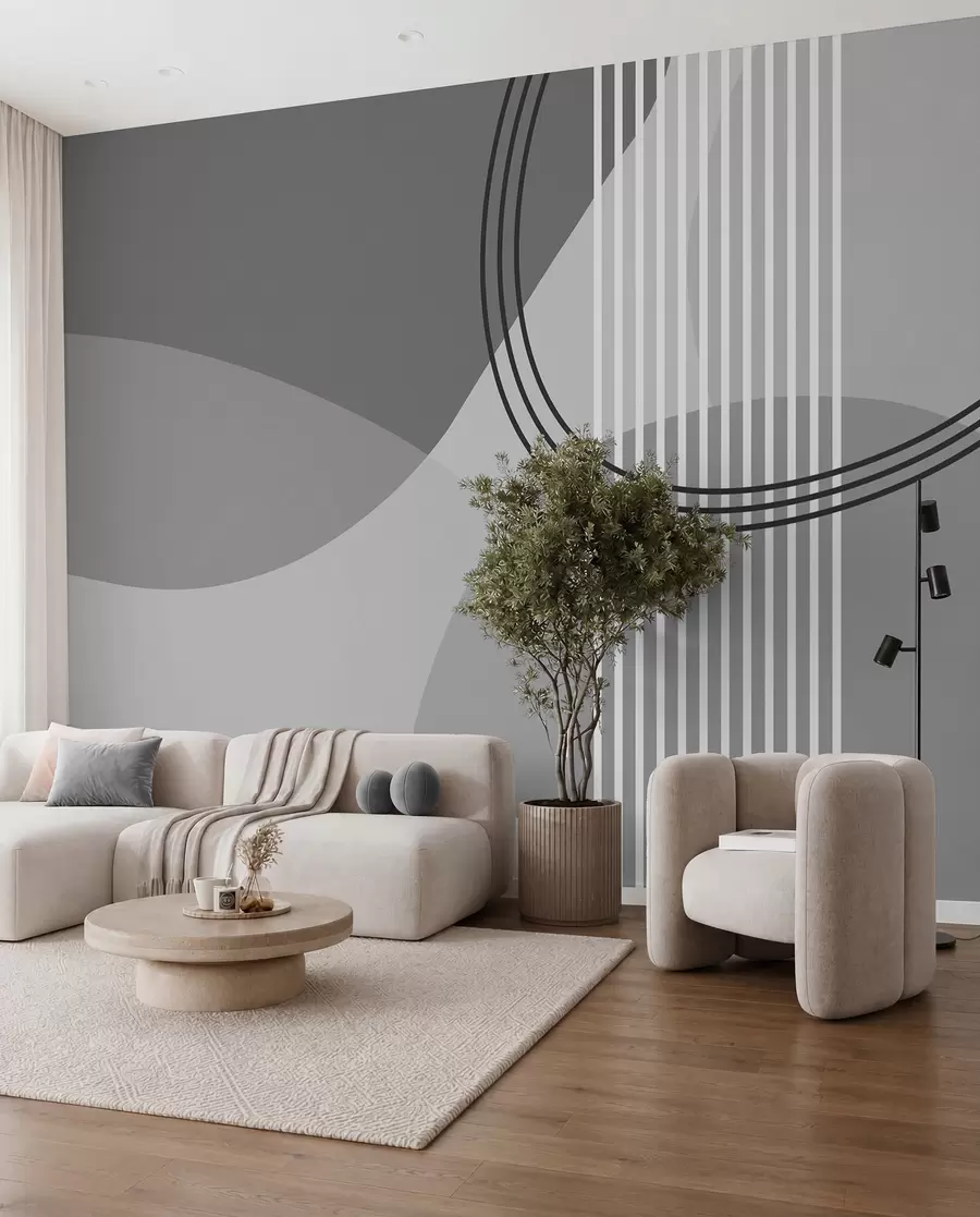 wall murals Geometric abstraction line and circle minimalism modern style gray color w08173v3