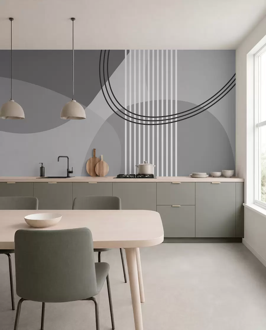 wall murals Geometric abstraction line and circle minimalism modern style gray color w08173v3