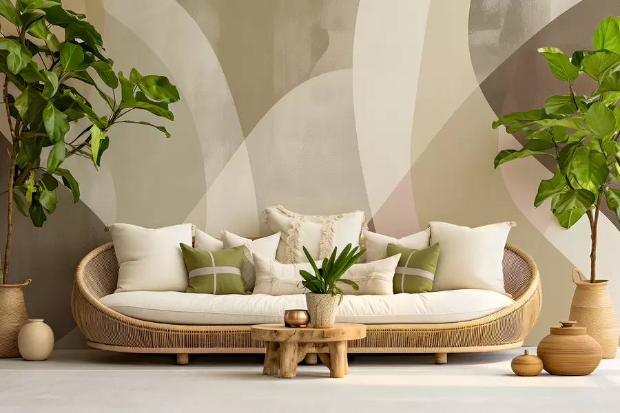 wall murals Soft curves in muted tones with flowing lines and beige gradients, minimalist and modern w01334v1