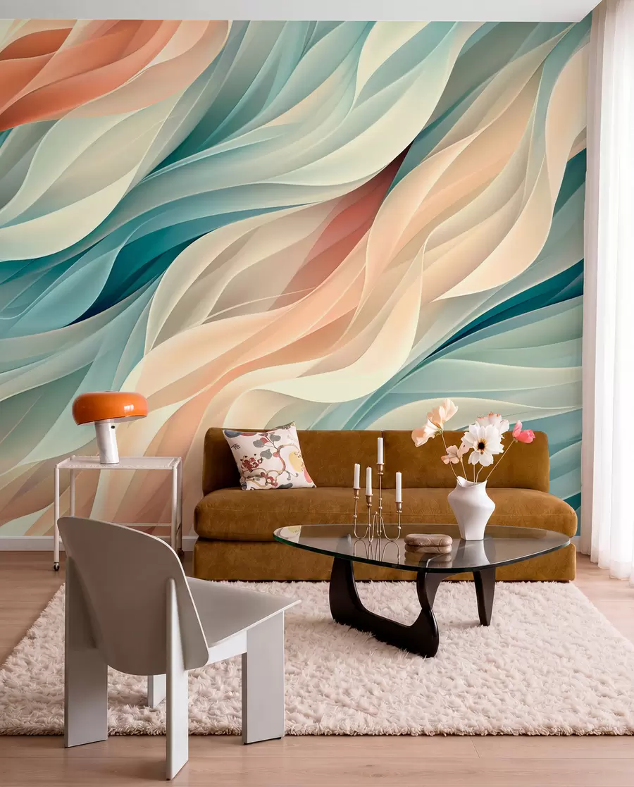 wall murals Mesmerizing abstract design with soft pastel waves w01335