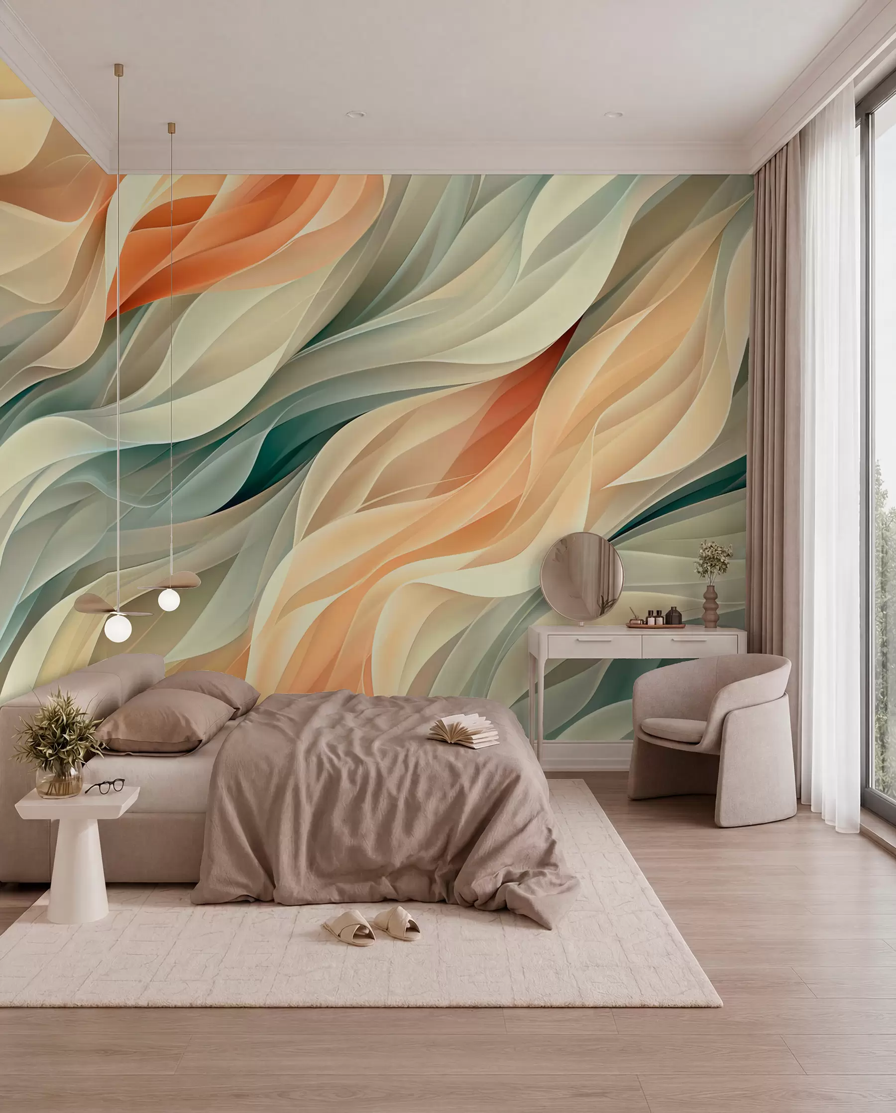 wall murals Mesmerizing abstract design with soft pastel waves in warm colors w01335v1