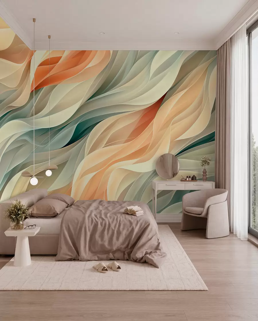 wall murals Mesmerizing abstract design with soft pastel waves in warm colors w01335v1