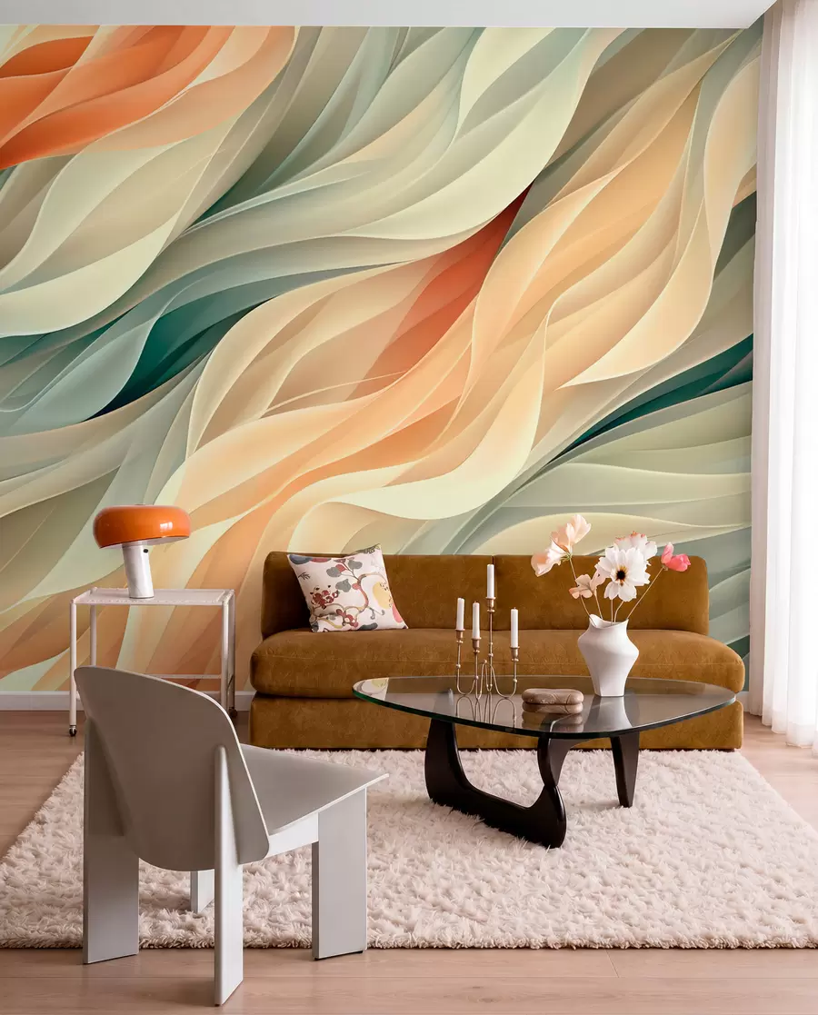 wall murals Mesmerizing abstract design with soft pastel waves in warm colors w01335v1