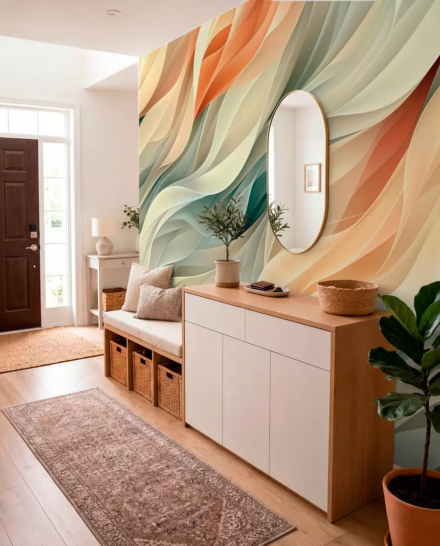 wall murals Mesmerizing abstract design with soft pastel waves in warm colors w01335v1