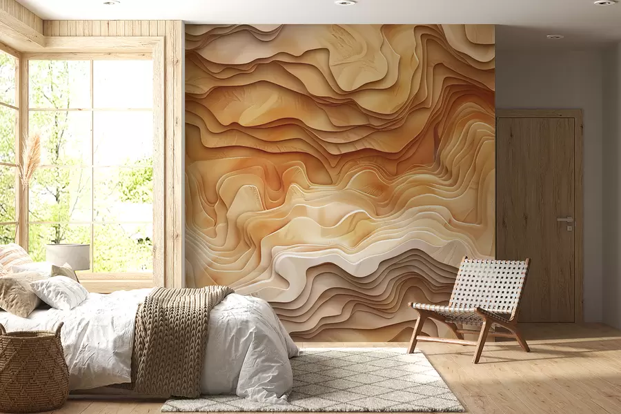 wall murals 3D topographical map with relief contours in beige tones w01337v1