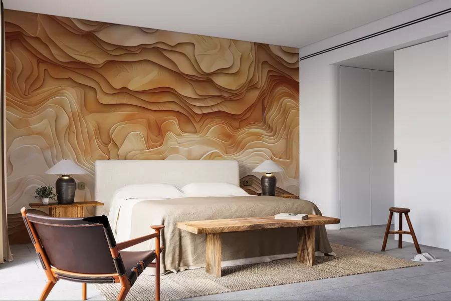 wall murals 3D topographical map with relief contours in beige tones w01337v1
