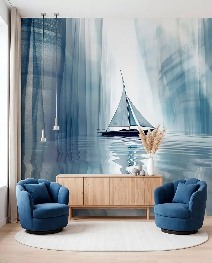wall murals Sail among Blue Reflections w01338